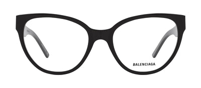 Balenciaga BB 0064O 001 Cat-Eye Plastic Black Eyeglasses with Logo Stamped Demo Lens
