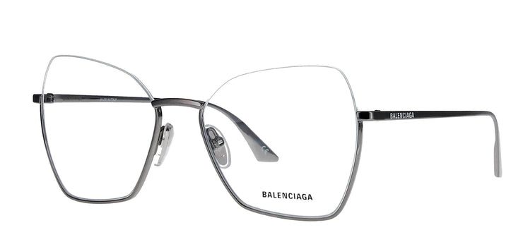 Balenciaga BB 0142O 001 Square Metal Grey Eyeglasses with Logo Stamped Demo Lenses