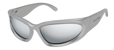 Balenciaga BB 0157S 004 Wrap Plastic Silver Sunglasses with Silver Mirror Lens