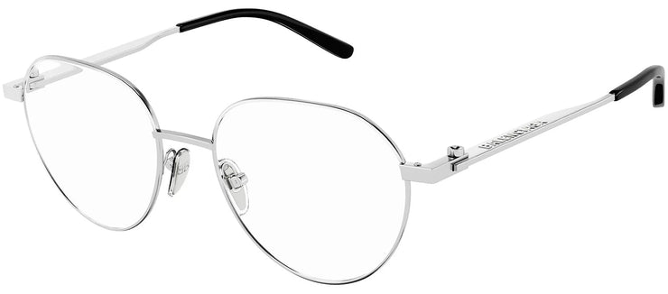 Balenciaga BB 0168O 001 Geometric Metal Silver Eyeglasses with Logo Stamped Demo Lenses