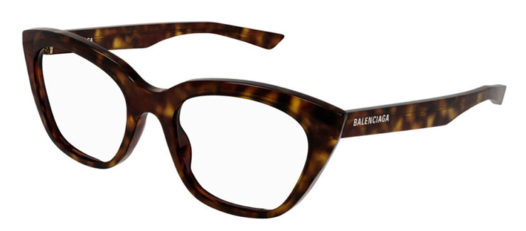 Balenciaga BB 0219O 002 Cat-Eye Plastic Havana Eyeglasses with Logo Stamped Demo Lenses