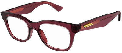 Bottega Veneta BV 1155O 004 Square Plastic Burgundy Eyeglasses with Logo Stamped Demo Lenses