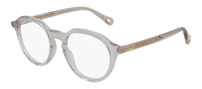 Chloe CH 0012O 005 Round Plastic Pink Eyeglasses with Logo Stamped Demo Lenses