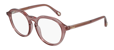 Chloe CH 0012O 006 Round Plastic Pink Eyeglasses with Logo Stamped Demo Lenses