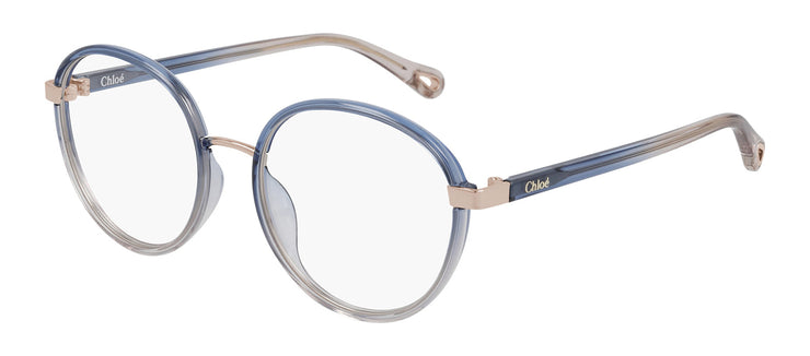 Chloe CH 0033O 004 Round Plastic Blue Eyeglasses with Logo Stamped Demo Lenses
