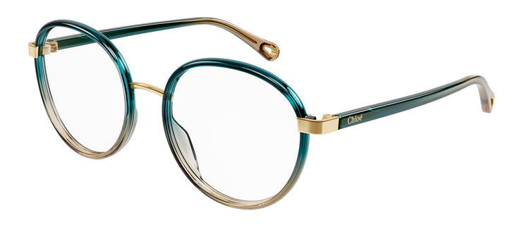 Chloe CH 0033O 006 Round Plastic Green Eyeglasses with Logo Stamped Demo Lenses