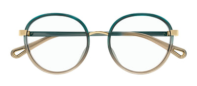 Chloe CH 0033O 006 Round Plastic Green Eyeglasses with Logo Stamped Demo Lenses