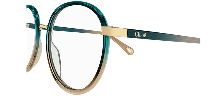 Chloe CH 0033O 006 Round Plastic Green Eyeglasses with Logo Stamped Demo Lenses