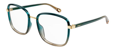 Chloe CH 0034O 010 Square Plastic Green Eyeglasses with Logo Stamped Demo Lenses
