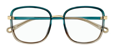 Chloe CH 0034O 010 Square Plastic Green Eyeglasses with Logo Stamped Demo Lenses