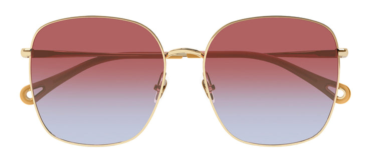 Chloe CH 0076S 005 Square Metal Gold Sunglasses with Red Gradient Lens