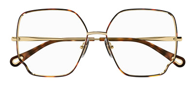 Chloe CH 0096O 008 Square Metal Havana Eyeglasses with Logo Stamped Demo Lenses