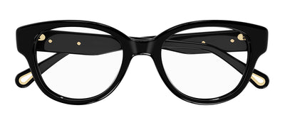 Chloe CH 0124O 001 Square Plastic Black Eyeglasses with Logo Stamped Demo Lenses