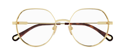 Chloe CH 0137O 005 Geometric Metal Gold Eyeglasses with Logo Stamped Demo Lenses