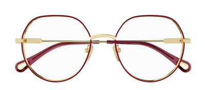 Chloe CH 0137O 007 Geometric Metal Red Eyeglasses with Logo Stamped Demo Lenses