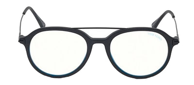Tom Ford FT 5609-B 002 Round Plastic Black Eyeglasses with Logo Stamped Demo Lenses Lens
