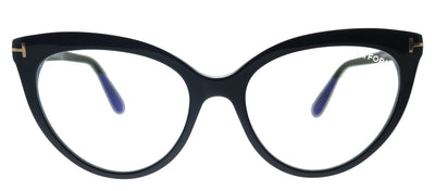 Tom Ford FT 5674-B 001 Cat-Eye Plastic Shiny Black Eyeglasses with Blue Block Lens