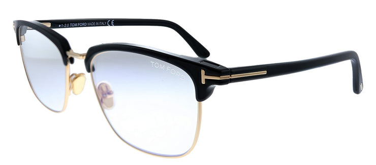 Tom Ford FT 5683-B 001 Square Metal Shiny Black Sunglasses with Blue Block Clear With Grey Clip on Lens