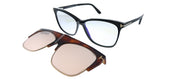 Tom Ford FT 5690-B 001 Square Plastic Black Sunglasses with Blue Block Clear With Peach Clip on Mirror Lens