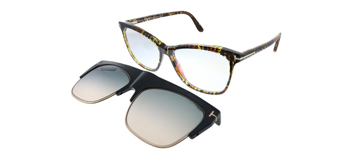 Tom Ford FT 5690-B 056 Square Plastic Leopard Havana Sunglasses with Blue Block Clear With Grey Clip on Gradient Lens