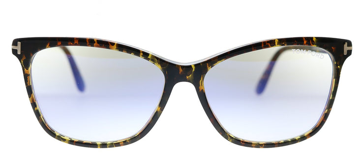 Tom Ford FT 5690-B 056 Square Plastic Leopard Havana Sunglasses with Blue Block Clear With Grey Clip on Gradient Lens