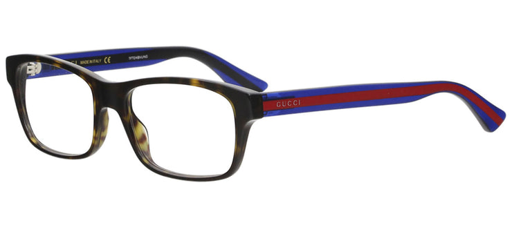 Gucci GG 0006O 007 Rectangle Acetate Havana Eyeglasses with Logo Stamped Demo Lenses
