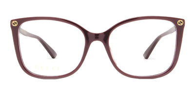 Gucci GG 0026O 012 Butterfly Plastic Burgundy Eyeglasses with Logo Stamped Demo Lenses