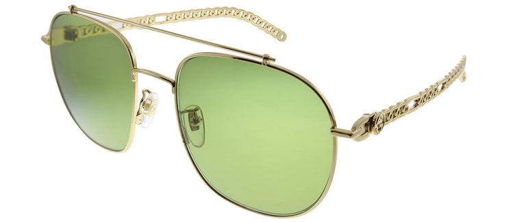 Gucci GG 0727S 003 Square Metal Gold Sunglasses with Green Lens