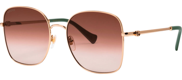 Gucci GG 1143S 002 Square Metal Gold Sunglasses with Brown Gradient Lens