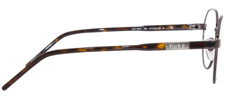 Gucci GG 1162O 002 Geometric Metal Gunmetal Eyeglasses with Logo Stamped Demo Lenses