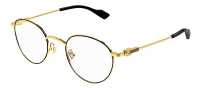 Gucci GG 1222O 001 Round Metal Gold Eyeglasses with Logo Stamped Demo Lenses