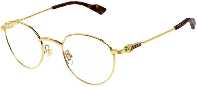 Gucci GG 1222O 002 Round Metal Gold Eyeglasses with Logo Stamped Demo Lenses