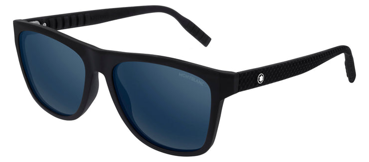 Montblanc MB 0062S 002 Square Acetate Black Sunglasses with Blue Mirror Lens