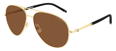 Montblanc MB 0068S 001 Aviator Metal Gold Sunglasses with Brown Lens
