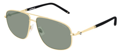 Montblanc MB 0069S 002 Rectangle Metal Gold Sunglasses with Green Lens