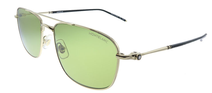 MontBlanc MB 0127S 003 Square Metal Gold Sunglasses with Green Lens