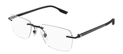 Montblanc MB 0185O 001 Rimless Metal Black Eyeglasses with Logo Stamped Demo Lenses