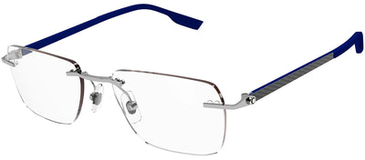 Mont Blanc MB 0185O 002 Rimless Metal Silver Eyeglasses with Logo Stamped Demo Lenses