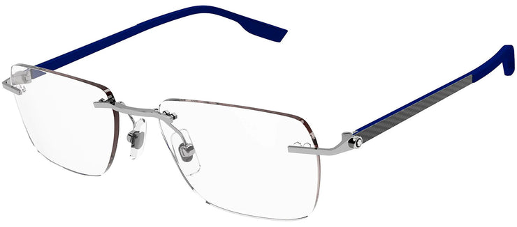 Montblanc MB 0185O 002 Rimless Metal Silver Eyeglasses with Logo Stamped Demo Lenses