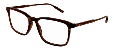 Montblanc MB 0197O 002 Rectangle Plastic Havana Eyeglasses with Logo Stamped Demo Lenses