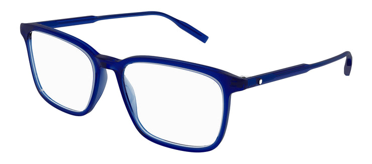 Montblanc MB 0197O 003 Rectangle Plastic Blue Eyeglasses with Logo Stamped Demo Lenses Lens