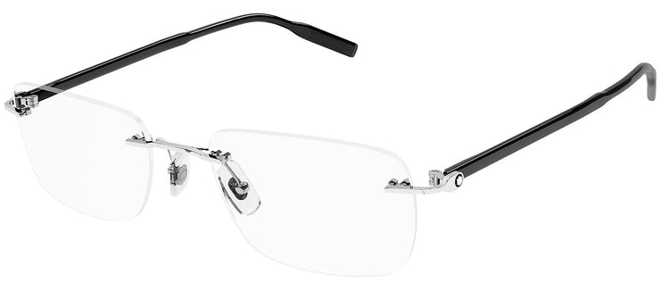 Montblanc MB 0221O 007 Rimless Metal Silver Eyeglasses with Logo Stamped Demo Lenses Lens