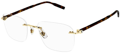 Mont Blanc MB 0222O 006 Rimless Metal Gold Eyeglasses with Logo Stamped Demo Lenses