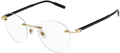 Mont Blanc MB 0224O 001 Round Metal Gold Eyeglasses with Logo Stamped Demo Lenses