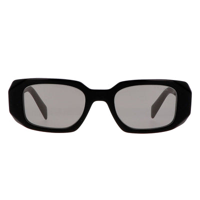 Prada PR 17WS 1AB07Z Rectangle Plastic Black Sunglasses with Grey Mirror Lens