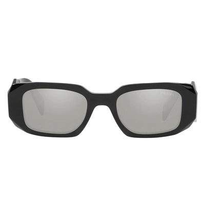Prada PR 17WS 1AB2B0 Rectangle Plastic Black Sunglasses with Silver Mirror Lens