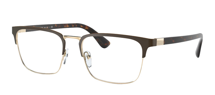 Prada PR 54TV 01U1O1 Rectangle Metal Gold Eyeglasses with Logo Stamped Demo Lenses