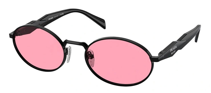 Prada PR 65ZS 1AB03Z Oval Metal Black Sunglasses with Pink Lens