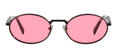 Prada PR 65ZS 1AB03Z Oval Metal Black Sunglasses with Pink Lens