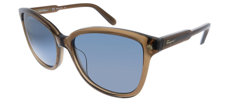 Salvatore Ferragamo SF 815S 210 Square Plastic Brown Sunglasses with Blue Lens